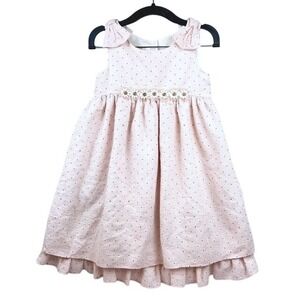Laura Ashley London Girls Pink Seersucker Polka Dot Daisy Dress Size 6